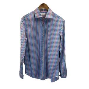Giannetto Portofino Shirt Men L Pink Purple Striped Button Down Cotton Italy